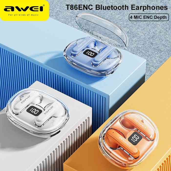 Awei T86 ENC Noise Canceling Earphones Wireless Bluetooth Earbuds HiFi Stereo Headphones with Digital Display Charging Case
